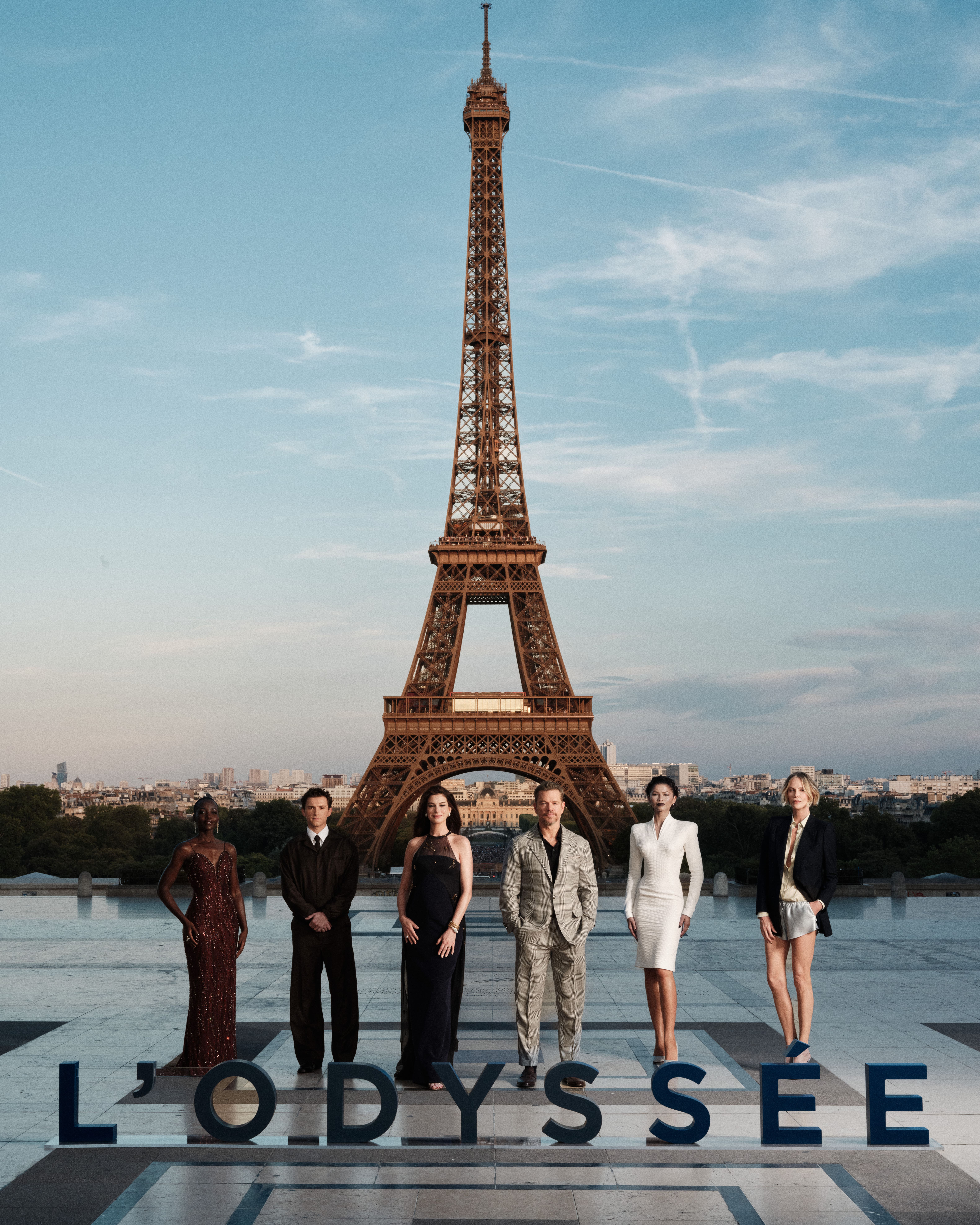 Lupita Nyong'o, Tom Holland, Anne Hathaway, Matt Damon, Zendaya, and Charlize Theron attend Universal Pictures THE ODYSSEY Paris Photocall