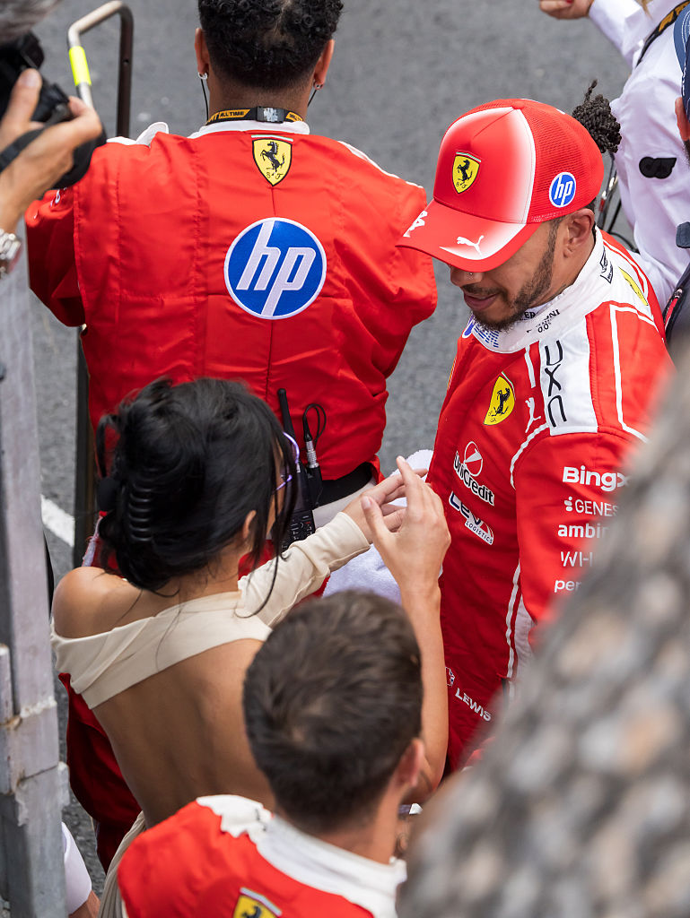 Lewis Hamilton and Kim Kardashian are seen during the F1 Grand Prix of Monaco