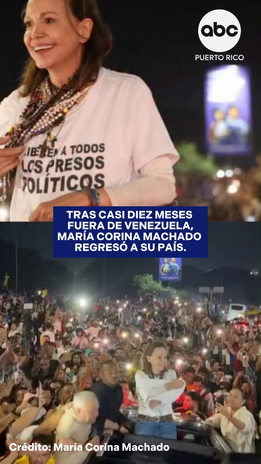 María Corina Machado regresa a Venezuela tras casi diez meses fuera del país
